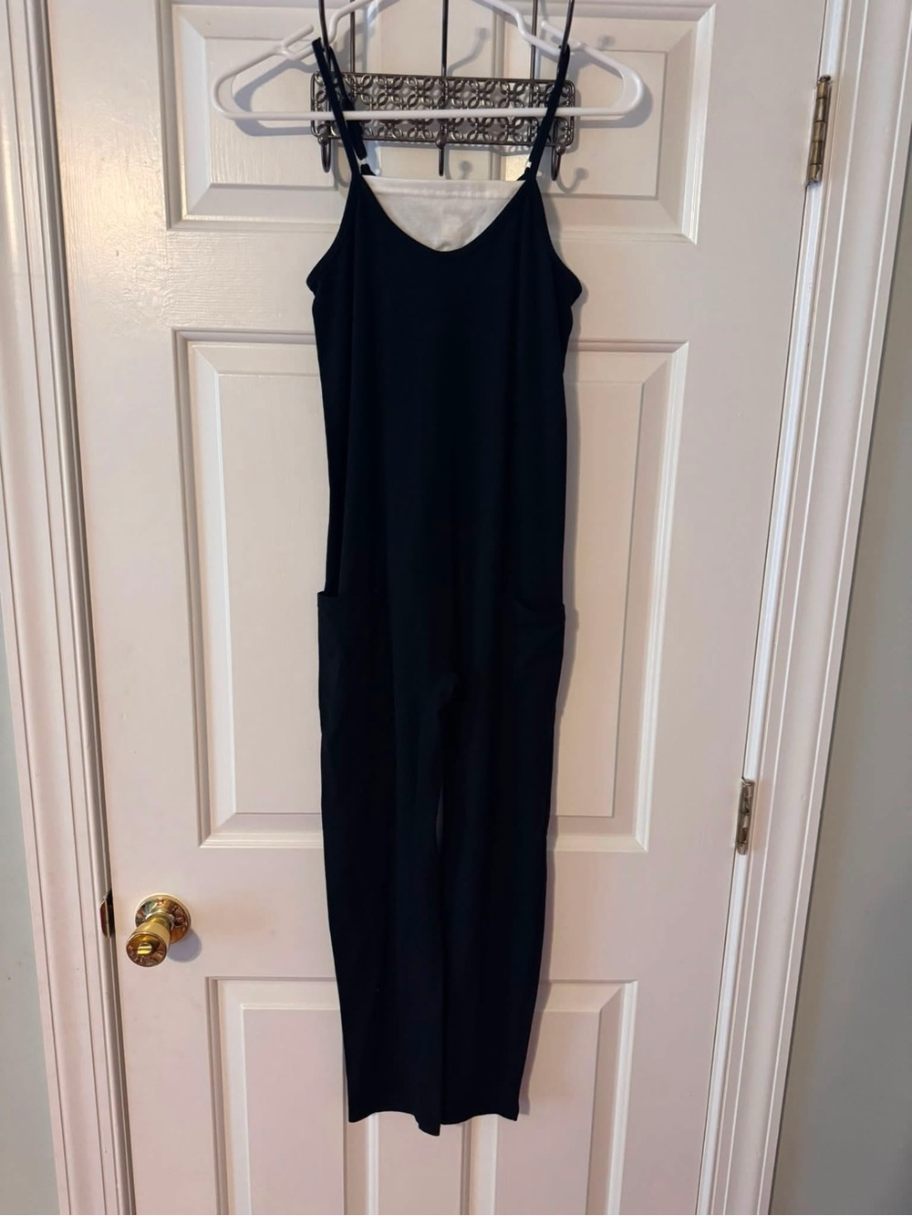 SHEIN Black Spaghetti-Strap Kids Jumpsuit with Pockets